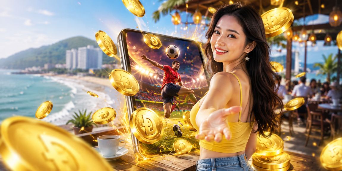 Người dùng Việt Nam sử dụng điện thoại để đặt cược thể thao tại quán cà phê Vũng Tàu